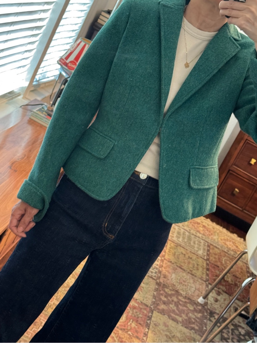 J Crew 100% Wool Green Blazer Jacket Full Lined Size 6P